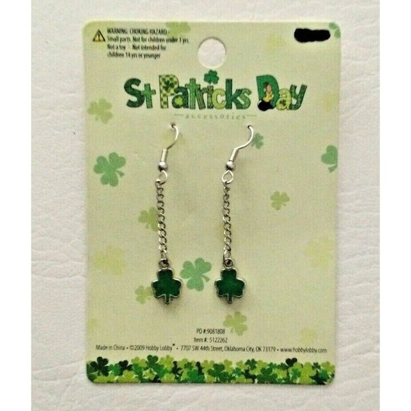 Jewelry - St Patrick's Day Irish Shamrock Earrings Celtic Ireland Dangle Silver Green New